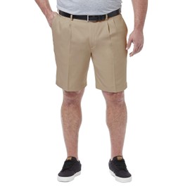 Haggar Cool 18 Pro - Pantalón Corto Plisado Frontal en 4 direcciones con Cintura elástica expandible para Hombre (Talla Regular y Grande y Alta), Caqui, 36