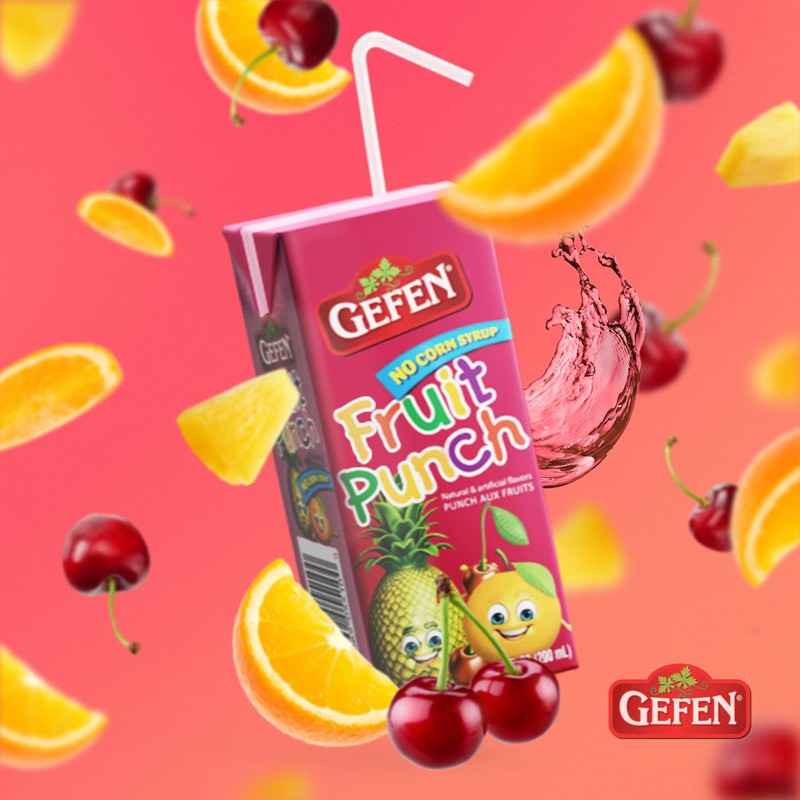 Gefen Fruit Punch Juice Box Drinks with Straw (27 Pack)