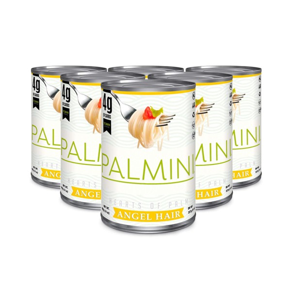 Palmini Angel Hair Pasta | Low-Carb, Low-Calorie Hearts of Palm Pasta | Keto, Gluten Free, Vegan, Non-GMO | As seen on Shark Tank |(14 Ounce Can - Pack of 6)