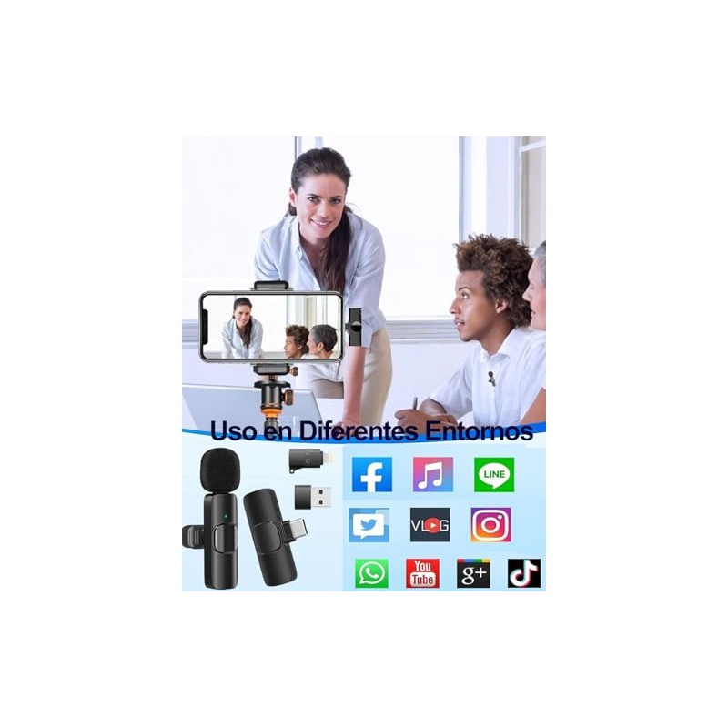 Bebeay 2 Pack Micrófono Inalámbrico para Celular-Negro