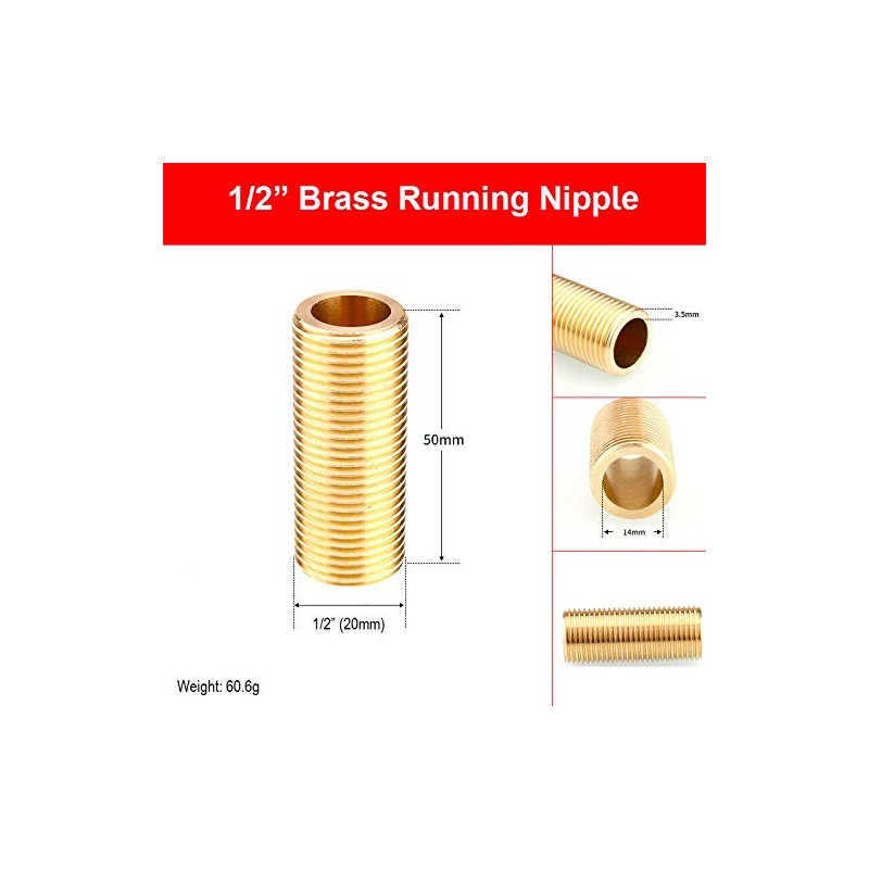 Threaded Tube 2PCS 1/2" Brass Running Nipple Long Threaded Plumbing