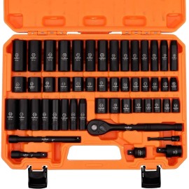 Unbranded 3/8" Drive Impact Socket Set, 50-Piece Standard SAE 5/16 to 3/4 inch and Metr...