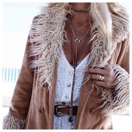 Yheakne Boho Long Leather Necklace Brown Leather Wrap Choker Necklace Vintage Disc Coin Necklace Vagan Suede Necklace Chain Jewelry for Women and Girls (Brown)