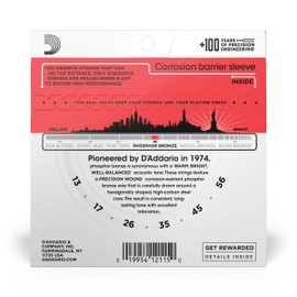 D'Addario Guitar Strings - Acoustic Guitar Strings - Phosphor Bronze - For 6 String Guitar - Warm, Bright, Balanced Tone - EJ17 - Medium, 13-56
