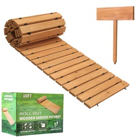 LINSHRY 10FT Wooden Garden Pathway, Outdoor Roll Out Decorative Garden Walkway, Weather-Resistant Non-Slip Hardwood Walkway Pavers for Garden, Backyard, Beach, Wedding Party Pathways
