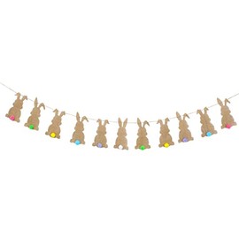 Whaline Pancarta de fieltro de conejo de Pascua con cuerda, 11 unidades, guirnalda colorida de cola premontada, decoración colgante de conejo de primavera para el hogar, decoración de telón de fondo