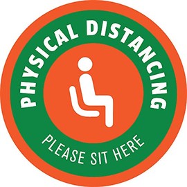 (7") Physical Distancing, Please Sit Here - Safety Decal with Anti Slip Coating (Orange with Green) (7)