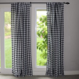 lovemyfabric Gingham/Checkered 100% Polyester Curtain Window Treatment/Decor Panel-Black and White (2, 56"X96")