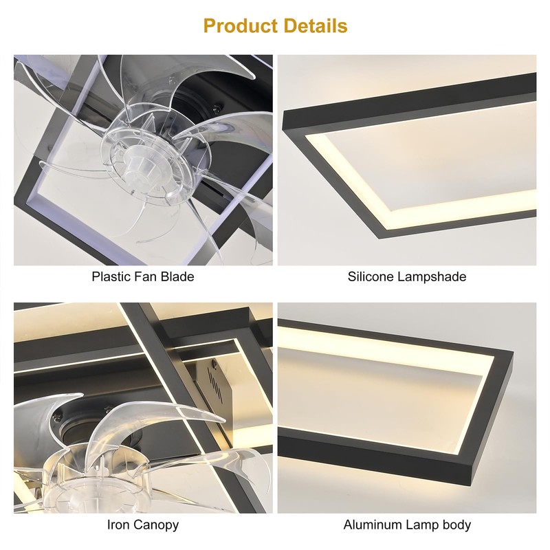 GEADI Modern Ceiling Fan with Light,Dimmable Flush Mount Ceiling Fans