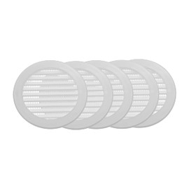 Vent Systems 4'' Inch White Pack of 5 Soffit Vent Covers - Round Air Vent Louver - Grill Cover - Built-in Insect Screen - HVAC Vents for Bathroom, Home Office, Kitchen