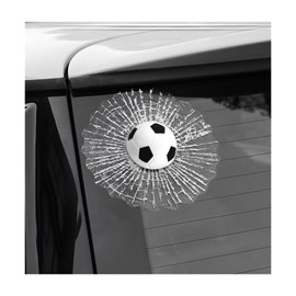 Yourkar 3D Prank Tricky Broken Glass Sticker, Funny 3D Stereo Baseball Tennis Soccer Balls Hits Car Body Window Decal, Tricky Simulation Ball Tennis Broken Glass Windshield Decor (White Soccer)