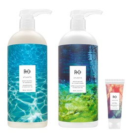 R+Co Atlantis Moisturizing B5 Shampoo and Conditioner Set (1 Liter) + High Dive Deluxe Sample | Moisture + Hydration + Shine | Vegan + Cruelty-Free |