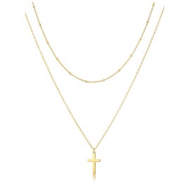 AllerPierce Gold Cross Necklace for Women 18K Gold Plated Cross Pendant Necklace Dainty Simple Layered Choker Necklaces Trendy Jewellery Gifts for Women Girls