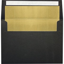 LUXPaper A4 Invitation Envelopes for 4 x 6 Cards in 80 lb. Black with Gold LUX Lining, Printable Envelopes for Invitations, 50 Pack, Envelope Size 4 1/4 x 6 1/4 (Black)