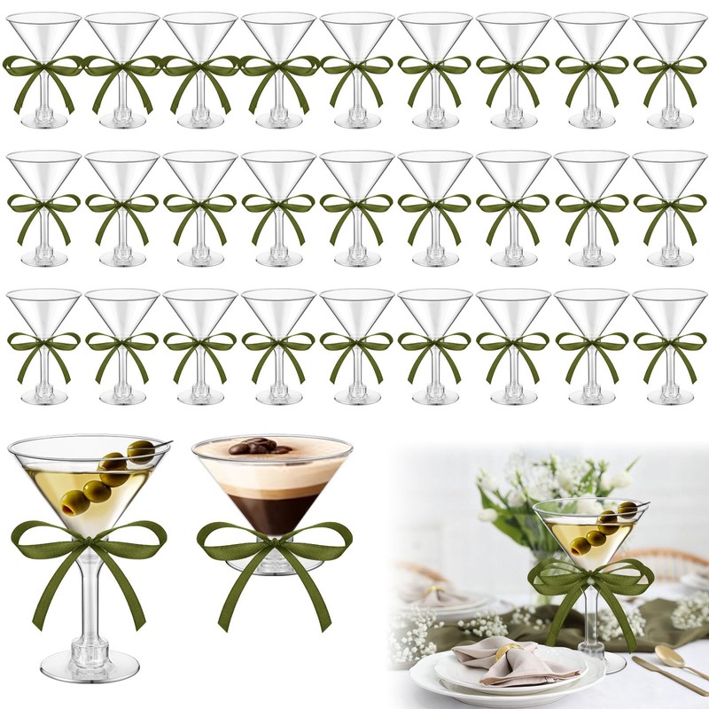 Rtteri 36 Pcs Sage Green Plastic Martini Glasses with Ribbon