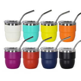 4oz Stackable Espresso Cup, 8Pcs Mini Tumbler with Lid and Straw, Stainless Steel Vacuum Insulated Shot Glass, Cute Coffee Cup for Morning Coffee，Individually Wrapped, Mixed Colors
