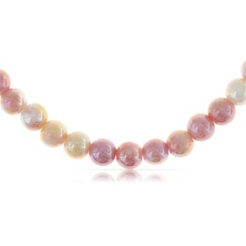 Made by Nami Women's Colourful Pearl Necklace Made of Real Stones with Snake Grain Boho Jewellery 40 + 5 cm Length, Stainless Steel, Pearl