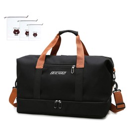 Sports Bag Travel Bag for Men and Women and 3 Shoe Bags, Oxford Fabric Weekender with Shoe Compartment, Wet Compartment, Large Hand Luggage, Training Bag, Waterproof Swimming Bag, 46 x 28 x 25 cm,