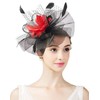 TLMNU Sinamay Fascinator Hat Floral Feather Pillbox Derby Hats for Women Wedding Tea Party with Headband Clip 03-Black,Red