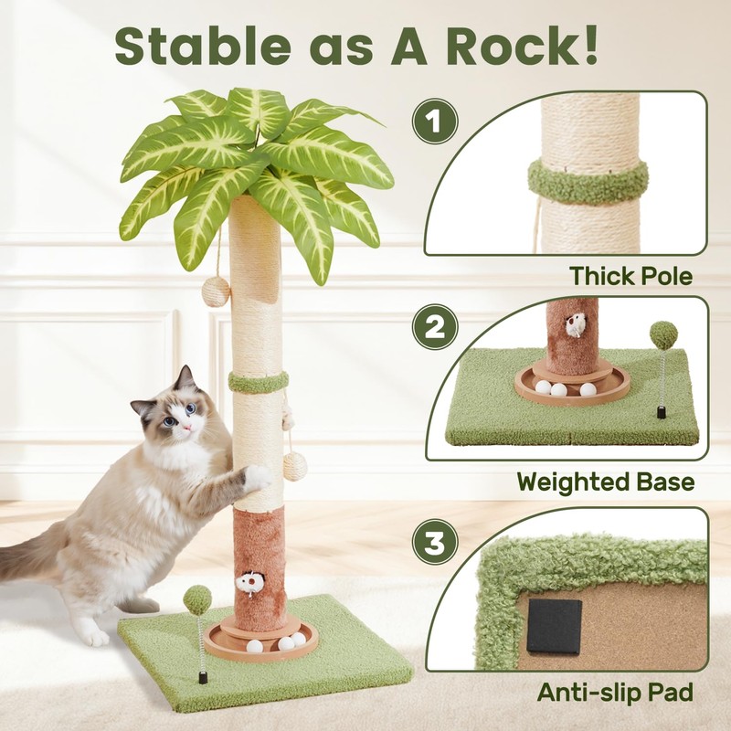 PurrSonic Cat Scratching Post for Indoor Large Kitten Scratch, 35"