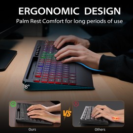 Hamile Wireless Keyboard and Mouse Combo, RGB Backlit, Ergonomic Wrist Rest