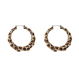 Bamboo Hoop Earrings for Women 80s 90s Large Bamboo Hoop Earring Trendy Leopard Circle Earrings Hip Hop Jewelry Gift