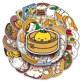 Chinese Food Stickers-50Pcs Chinese Noodles Buns Dumplings Waterproof Vinyl Decals for Adult Teen Kids Cup Water Bottles Laptop Luggage Computer Mobile Phone Guitar Skateboard Decoration