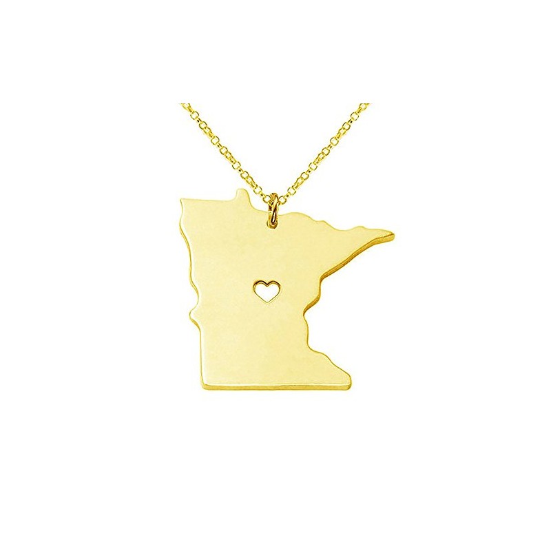 Meiligo 18K Gold Silver Country Map Charm Pendant Minnesota State