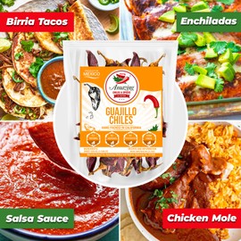 Guajillo Chiles Peppers Dried Whole 1lb (16oz) – Natural and Premium. Great For Mexican Recipes Like Mole, Tamales, Salsa, Meats. Mild to Medium Heat, Complex Fruity Flavor. Resealable Bag.