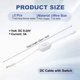 PATIKIL LED Strip Dimmer Switch, 2pcs DC 9-24V PWM Rotary DC Inline Cable Brightness Adjustable Controller for LED Ribbon Rope Light 5050 3528 2835 5630 White