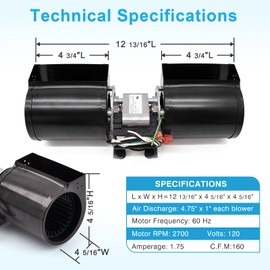 Hipoilk GFK-160 GFK160 Fireplace Blower Replacement for Heat N Glo, Heatilator, Heat & Glo, GTI and Quadra-Fire Fireplaces, GFK-160A Blower Fan Kit for Hearth and Home DV3732, DV3732-B