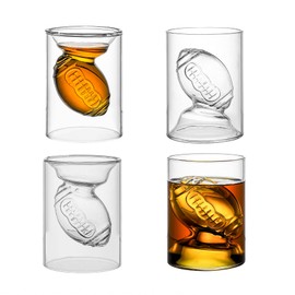 MADARC SPORT - Set of 4 - Football Reversible Shot Glasses 2Oz / 4.5Oz, with 3D relief Football Ball Shape inside - (Modern)