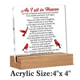 Cardinal Memorial Gifts for Loved Ones, Sympathy Gifts for Loss of Loved One, As I Sit in Heaven Home Decor Desk Signs Plaque