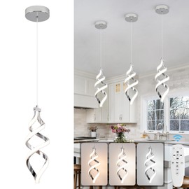 Modern Led Pendant Light Fixture, 15W Chrome Spiral Led Chandelier Hanging Lamp, 3000K-6000K, Dimmable Pendant Lamp, Adjustable Height Pendant Light for Kitchen Island Dining Room Bedroom Cafe
