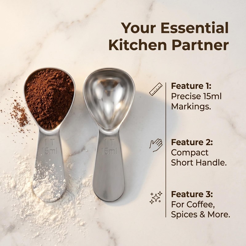 2PCS Stainless Steel Coffee Scoop Measuring Spoons Set Short Handle