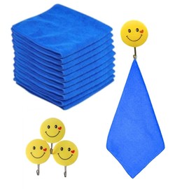 Microfiber Cleaning Cloths, Cleaning Towels For Kitchen, Lint-Free, Scratch-Free, Highly Absorbent, Reusable Cleaning Rags For House, Window, Glass And Car. 30X30cm 18 Pack With 3 Smiley Hooks.