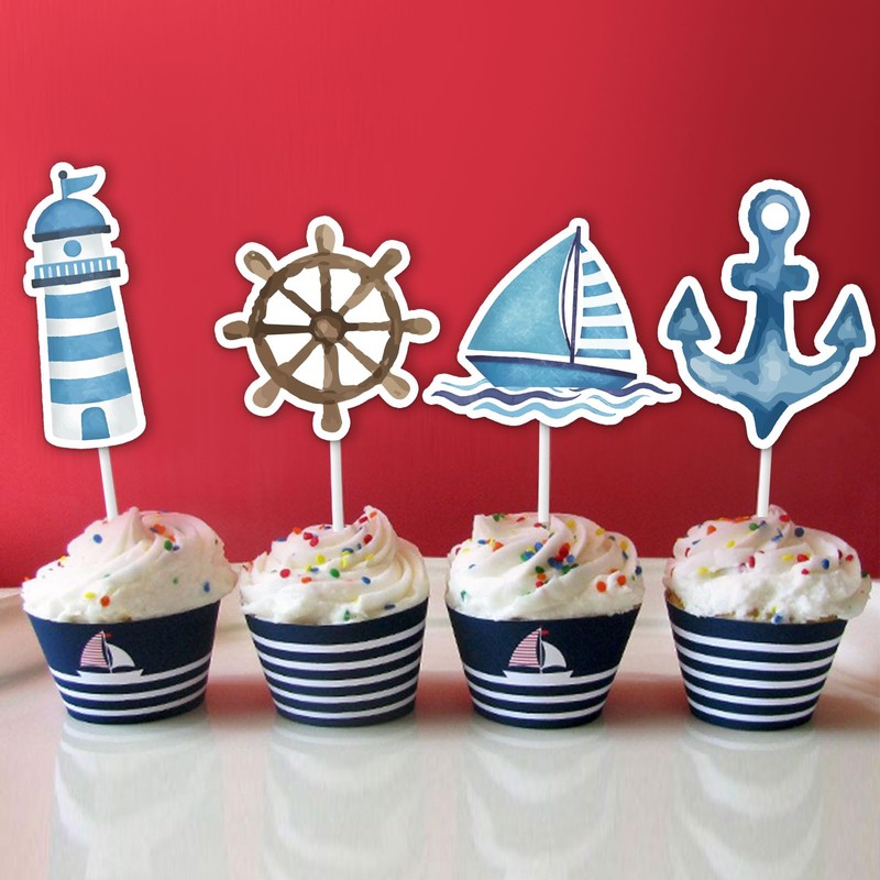 Kreatwow Nautical Cupcake Toppers - 24 Pieces in 4 Different