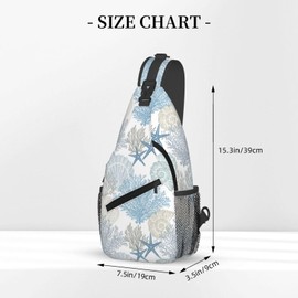 LOSTORCHI Abstract Marine Theme Crossbody Sling Bag for Women Men Nautical Coastal Starfish Seashell Mollusk Coral Sling Backpack Casual Shoulder Bag Cute Hand Drawn Underwater Plants Hiking Daypack