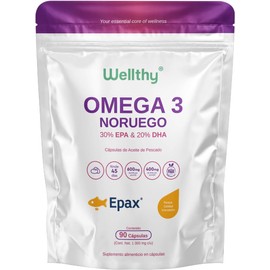 Wellthy Omega 3 Epax 90 Cápsulas Ácidos Grasos 2000mg. Aceite de Pescado Noruego Ultraconcentrado. 30 EPA y 20 DHA La más alta concentración, Alta