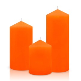 3 Set Different Sizes Orange Colored Pillar Candles, Dripless Unscented 3x4 3x6 3x8 Inch Fall Cylinder Column Wax Candles for Thanksgiving Day Autumn Harvest Home Table Decor Power Outage Emergency