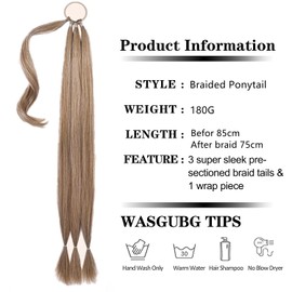 Ponytail Braid, Extensions Braid, Blonde Hair Extension Braid, Synthetic Hair for Braiding, Ponytail Hair Extensions, Long Hairpiece for Women, 86 cm, 1 Piece, DIY Braid, 058E