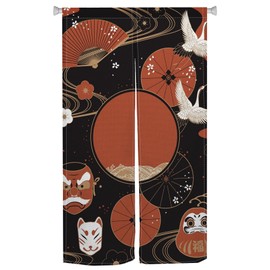 XMJJKUF Long Japanese Noren Doorway Curtain Traditional Carens Mask Printing Japanese Doorway Curatin Noren Feng Shui Window Treatment Door Tapestry Panel Room Privacy Divider Home Decor,33.5"x 70.9"