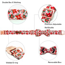 Lionheart glory Dog Bow Collar Christmas Flower Pink Dog Collar for Large Dogs Adjustable Soft Durable Girls Collars with Bow Tie Pet Collar Bows, Cute Collars