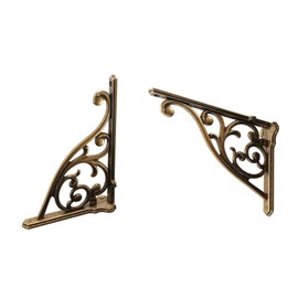 ZAUYX Heavy Duty Solid Stand,5 Inch 4 Pack Antique Brass,Right Angle Wall Panel Support Bracket,Decorative Shelf Bracket,Heavy Duty Vintage,Wall Mount Support DIY - Shelf Hardware Included