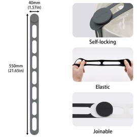 Silicone Latch Strap for Slow Cooker Lid, Pot, Bento Box, 21.65 in Reusable Elastic Self-Lock Silicone Tie for Bundling or Organizing Curtain, Cords, Yoga Mat, Camping Mat, 2pcs (Gray&Gray)