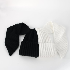 Color Block Knit Beanie Hats Cute Bunny Long Ears Grunge Hat Fluffy Winter Cap Warm Knit Rabbit Crochet Hat