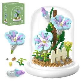 Bouquet Building Kit Toys, 520 Mini Brick Building Kit, dust Cover, Decorative Flowers, Gifts for Girls and Mothers and Girlfriends, DIY, Blue Morning Glory Building kit