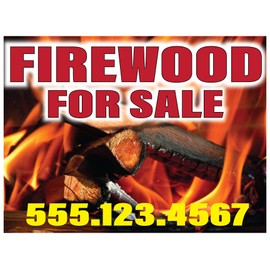 PP4U Custom Firewood for Sale Yard Sign, Printed 2 Sided - 18 x 24, Wire Stakes Included