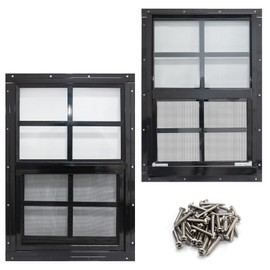 NeatiEase 2 Pack Shed Window with Black Frame, 24 x 27 Flush Mount Small Window with Tempered Glass and Fiberglass Screen for Shed, Chicken Coop, Playhouse, Household, Garage