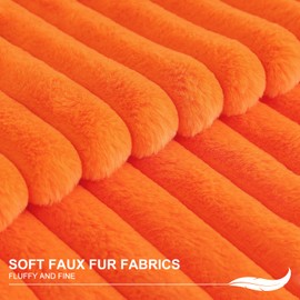 Pallene Faux Fur Plush Fall Throw Pillow Covers 20x20 Set of 2, Luxury Soft Fluffy Striped Decorative Pillow Covers for Sofa, Couch, Living Room, Burnt Orange